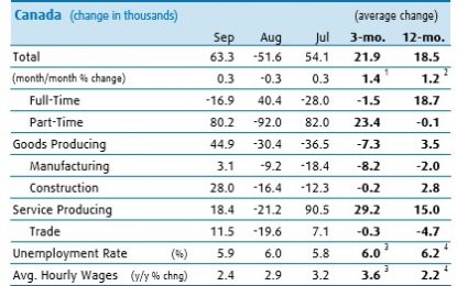 E
                                                
                        Canadian Employment Increased In September, But Overall Job Growth Slowed In 2018