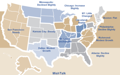 Fed Beige Book Shows Only 3 Of 12 Regions Growing, 3 Declining